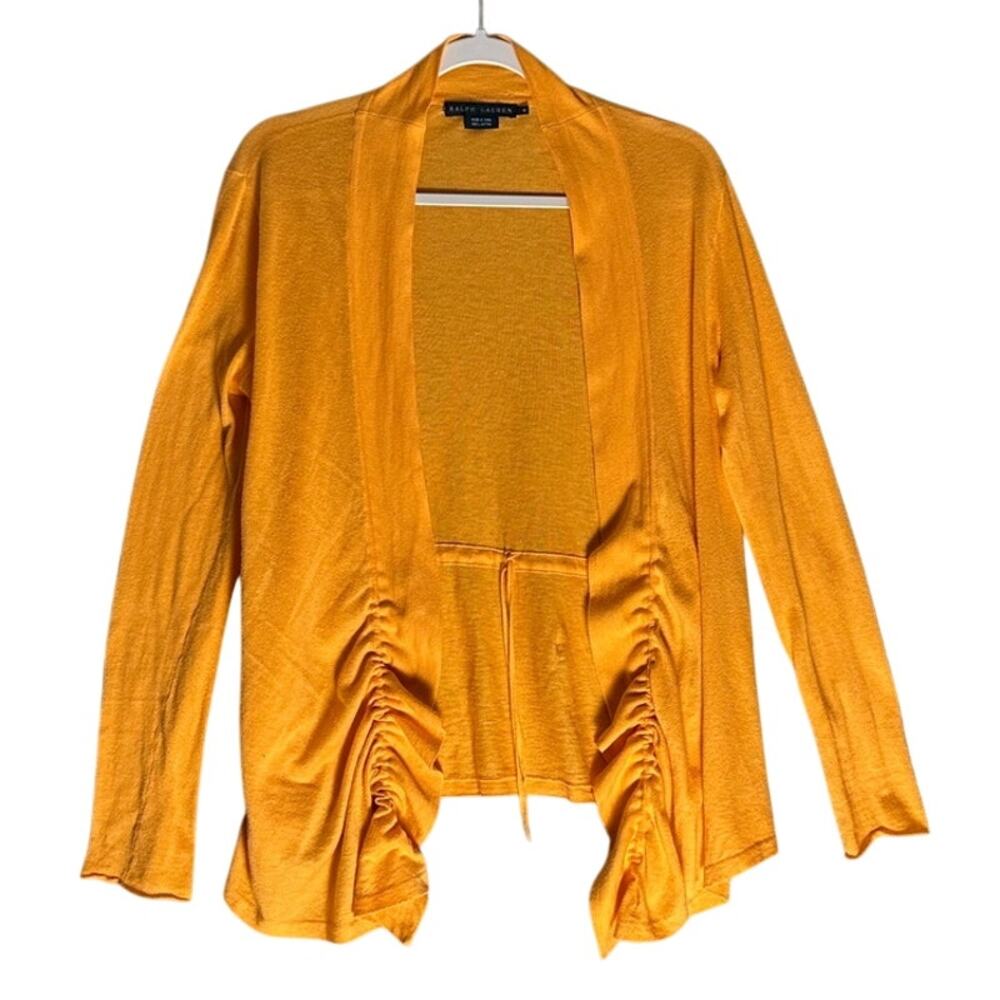 Ralph Lauren Sz M Creamsicle Orange‎ Open Cardigan Ruched Cotton Lightweight